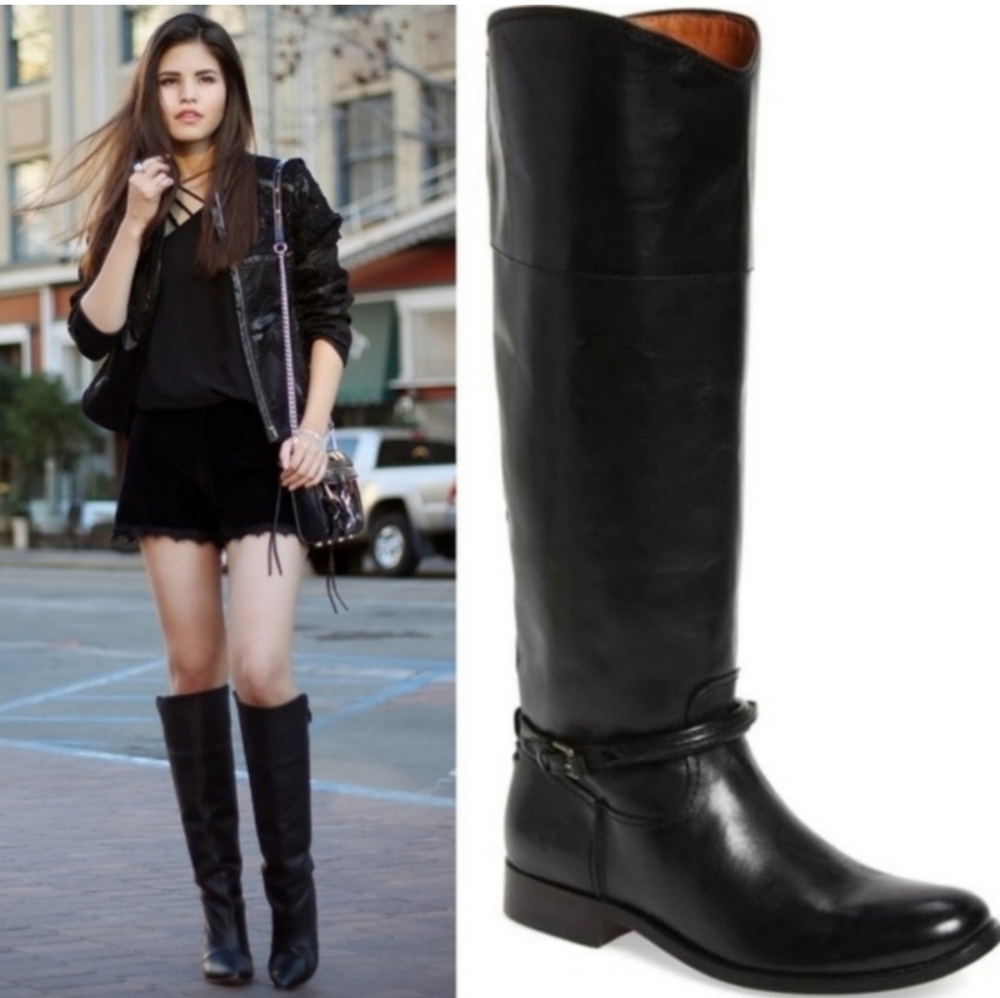 Frye Melissa Seam Tall Boots Black Leather Pull On Riding Equestrian Women's 9